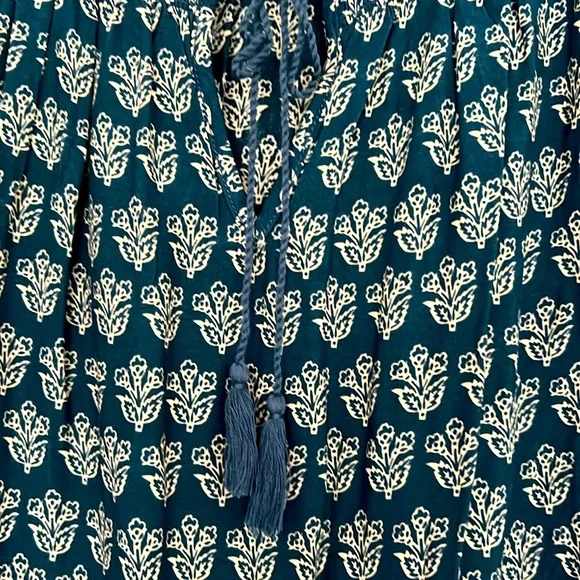 Teal floral with tassels tunic in long sleeves with multi-color cuffs an… - Picture 3 of 4
